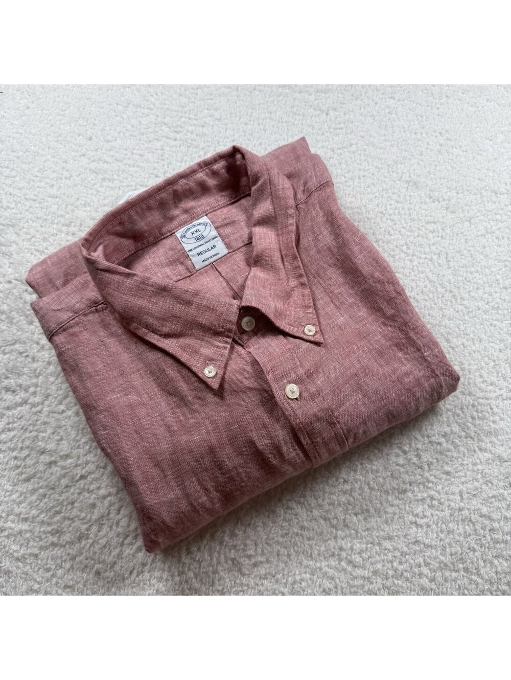 Brooks Brothers Men’s XXL 100% Linen Shirt Red Chambray Button Down NWT